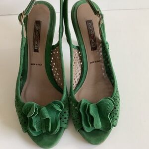 Bruno Magli Green Peep-Toe Heels